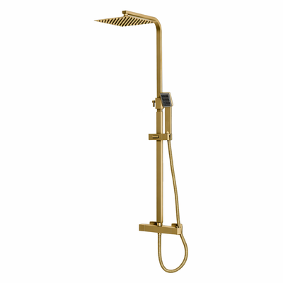 Thermostatic Exposed Shower Mixer Square Design, Brushed Brass