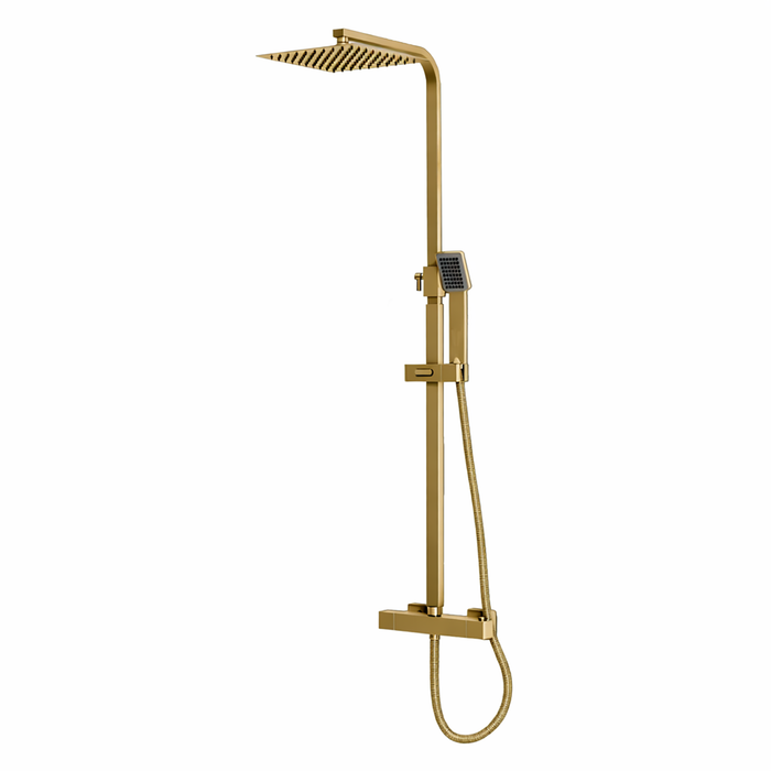 Thermostatic Exposed Shower Mixer Square Design, Brushed Brass