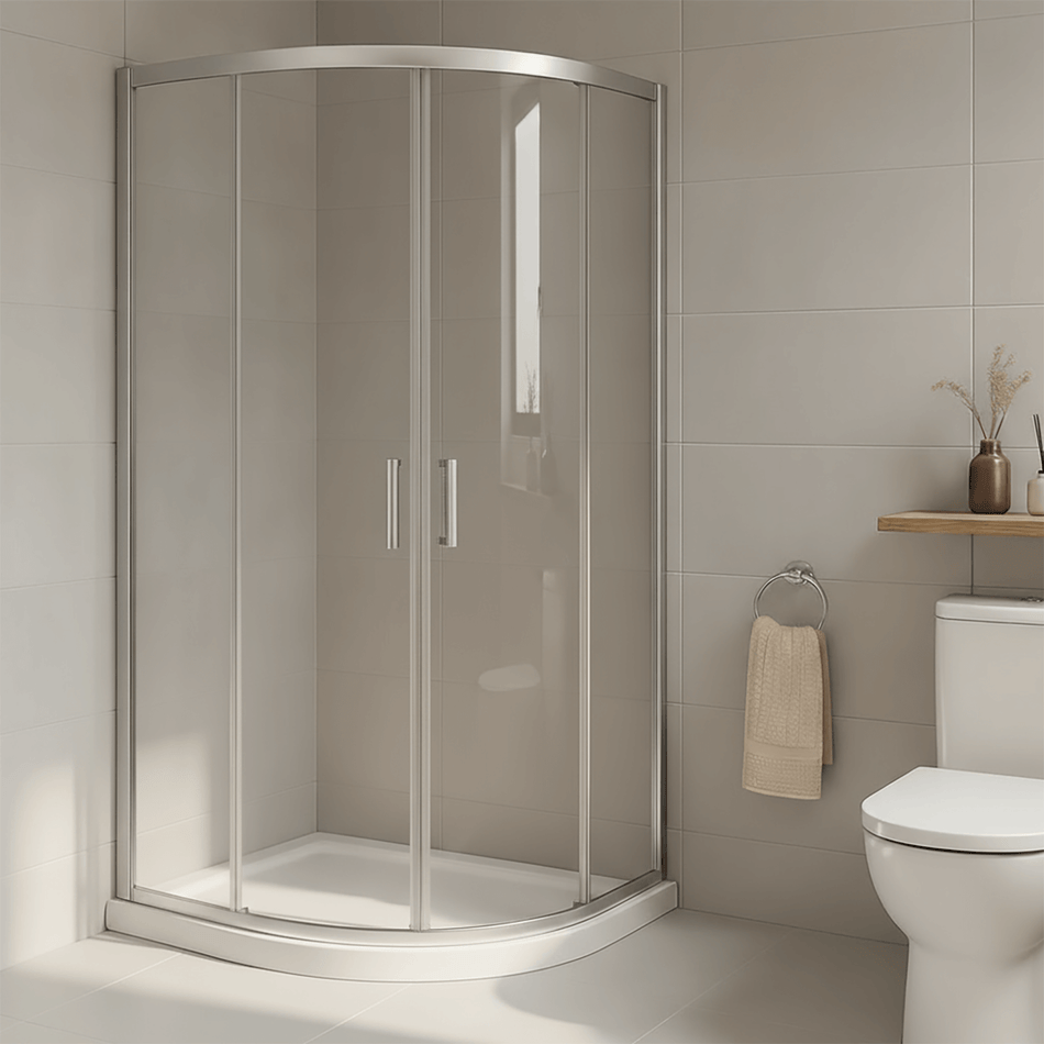 800 × 800mm Chrome Quadrant Shower Enclosure with Glass Doors & Stone Resin Tray
