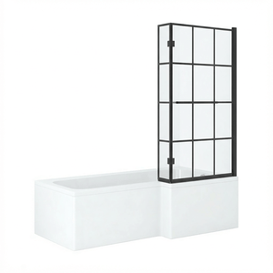 L-Shape Square Shower Bath RH 1500x700/850mm with Black Grid Bath Screen