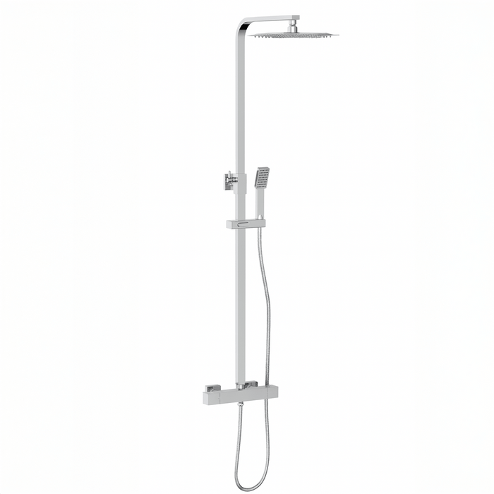 Thermostatic Exposed Shower Mixer Square Design, Polished Chrome