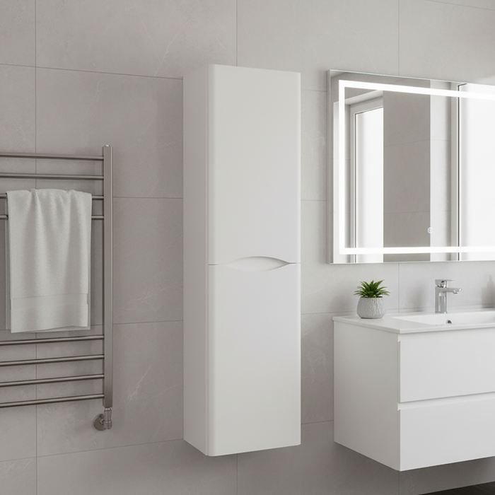 Wall Hung Tall Bathroom Storage Cabinet – 1400 x 350mm Cashmere