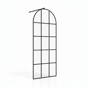 Crittall Arched Grid Wet Room Shower Screen 8mm Black Glass