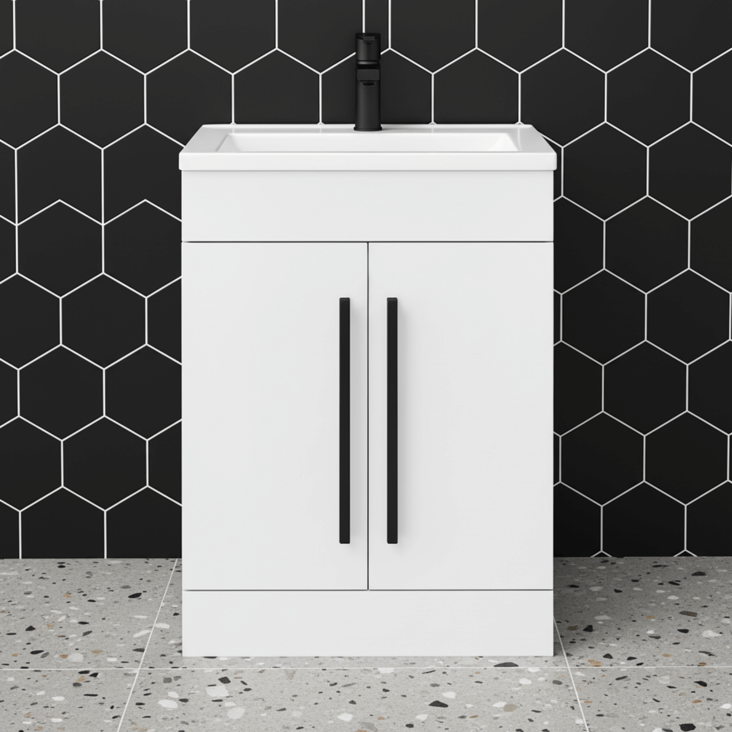 600mm Bathroom White Vanity Black Handles