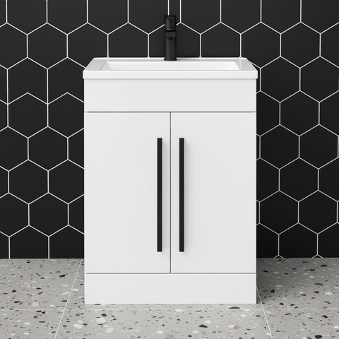 600mm Bathroom White Vanity Black Handles