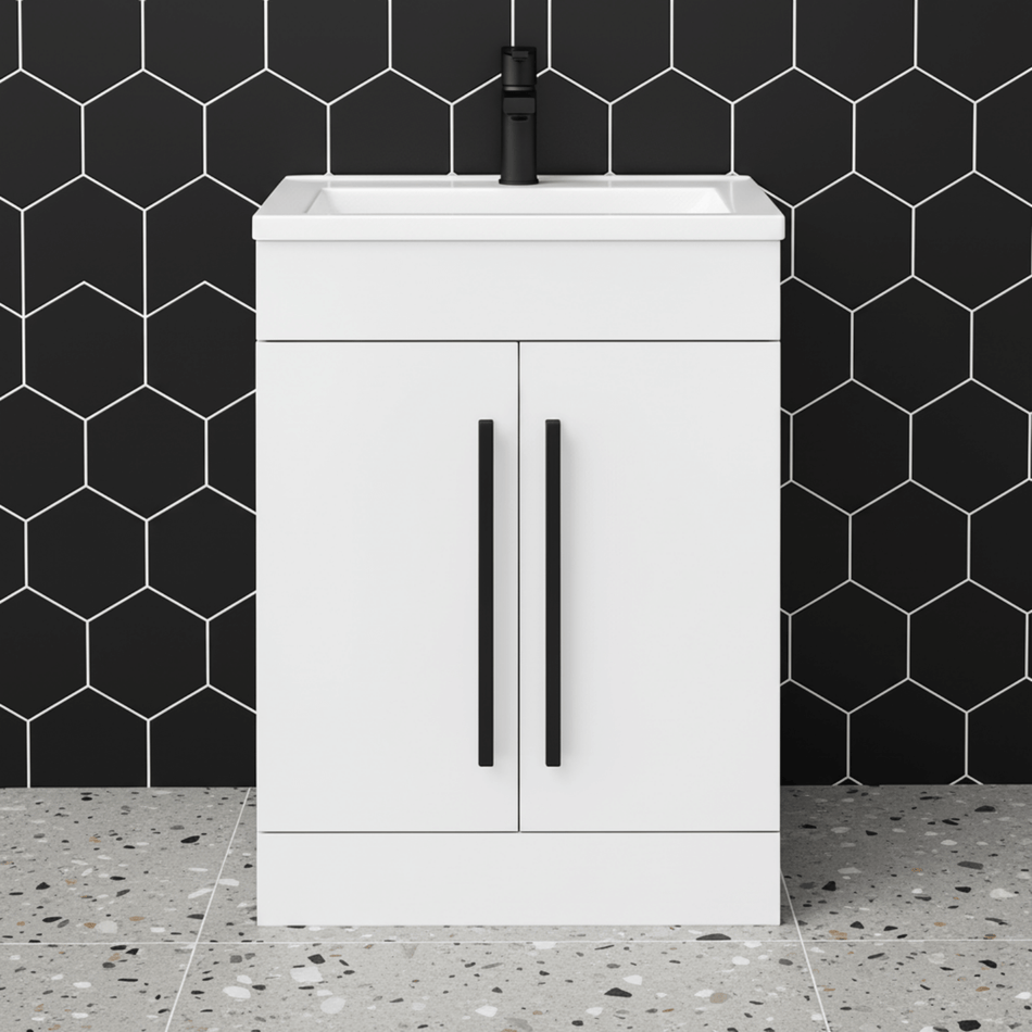 600mm Bathroom White Vanity Black Handles