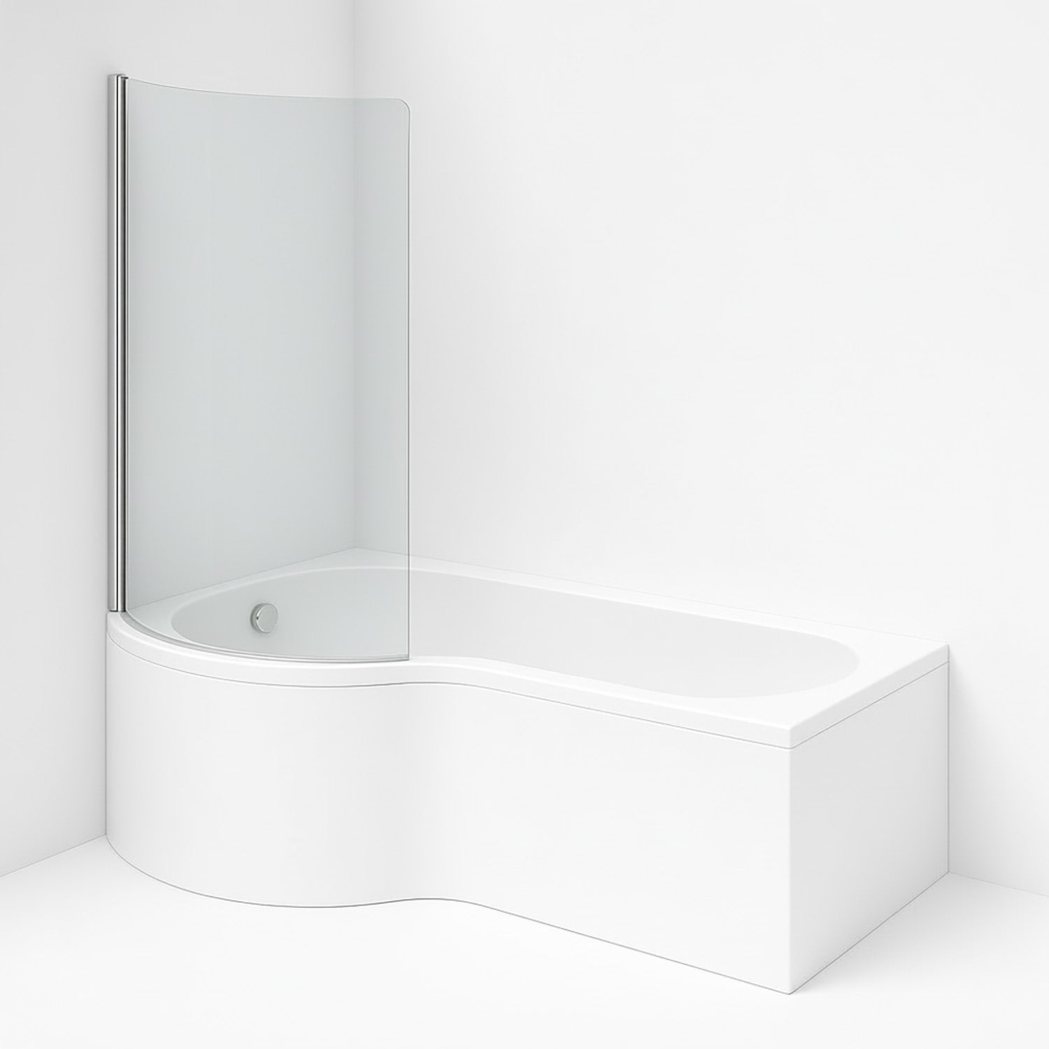 P-Shape Round Shower Bath LH 1700 -700/850mm + Curved Hinged Chrome Screen