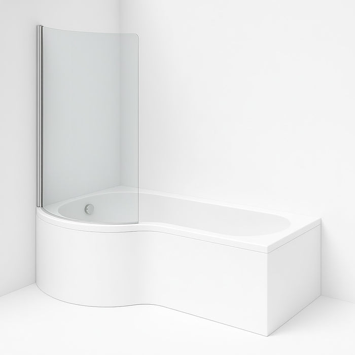 P-Shape Round Shower Bath LH 1700 -700/850mm + Curved Hinged Chrome Screen