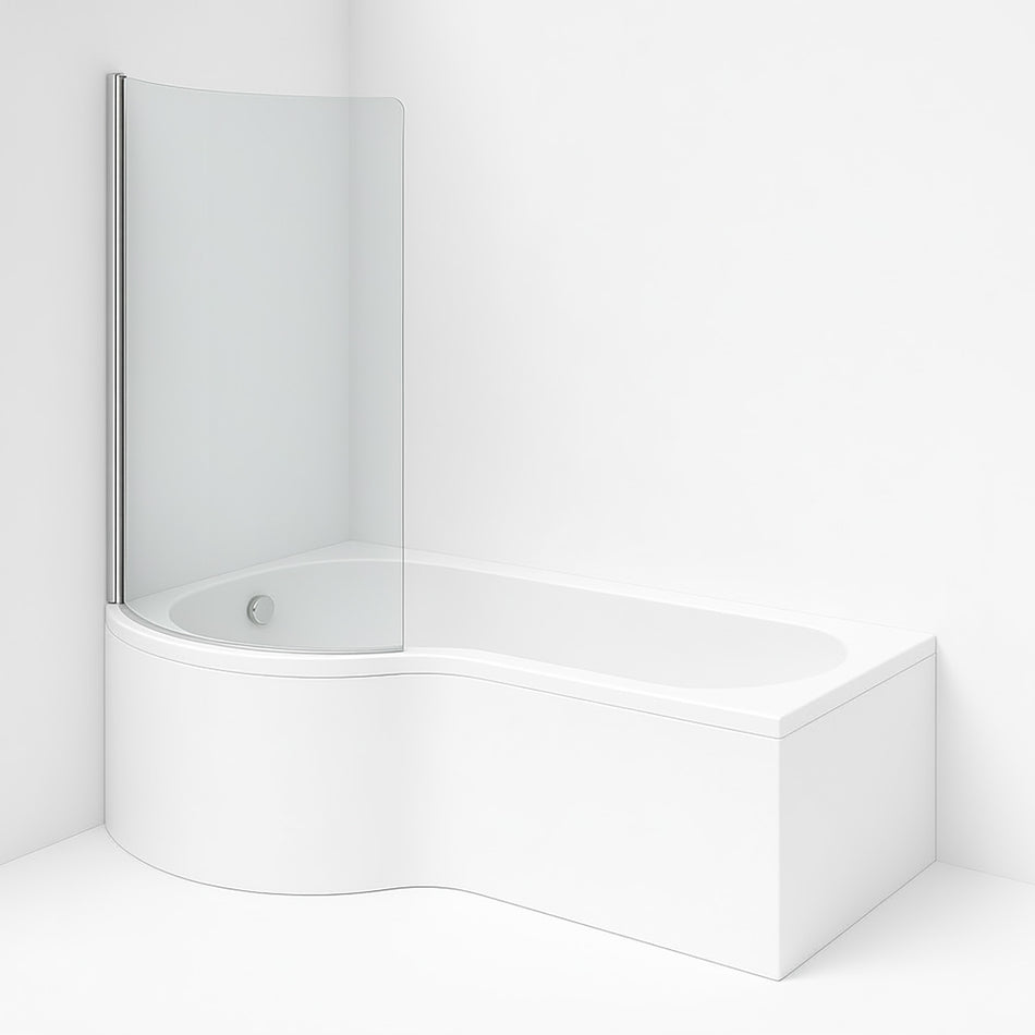P-Shape Round Shower Bath LH 1700 -700/850mm + Curved Hinged Chrome Screen
