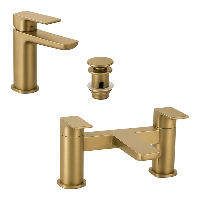 Brushed Brass Mono Basin Tap With Waste & Bath Filler Set