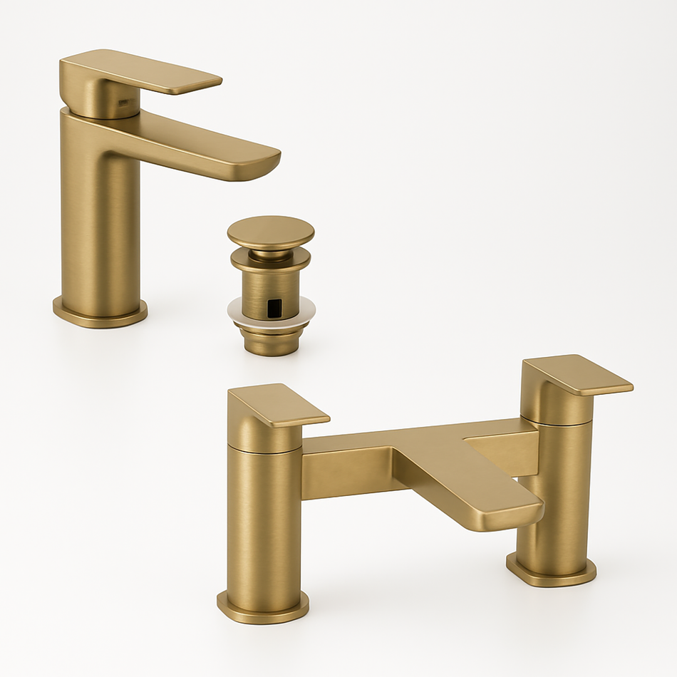 Brushed Brass Mono Basin Tap With Waste & Bath Filler Set