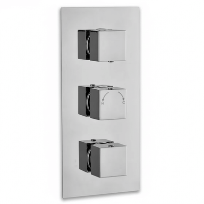 Concealed Thermostatic Shower Valve 3 Outlet 3 Handle Square Chrome