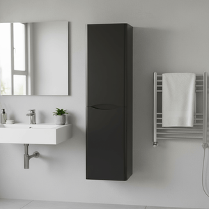 Wall Hung Tall Bathroom Storage Cabinet – 1400 x 350mm Matt Black