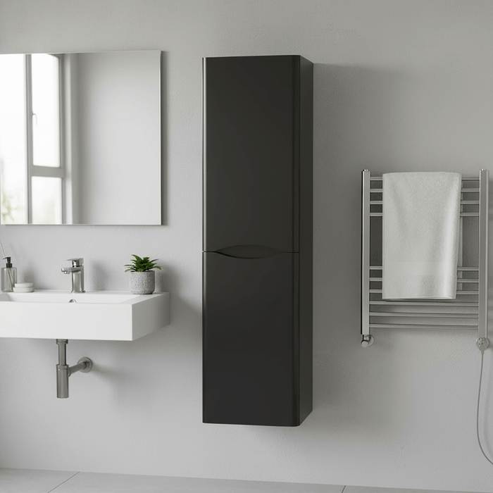 Wall Hung Tall Bathroom Storage Cabinet – 1400 x 350mm Matt Black
