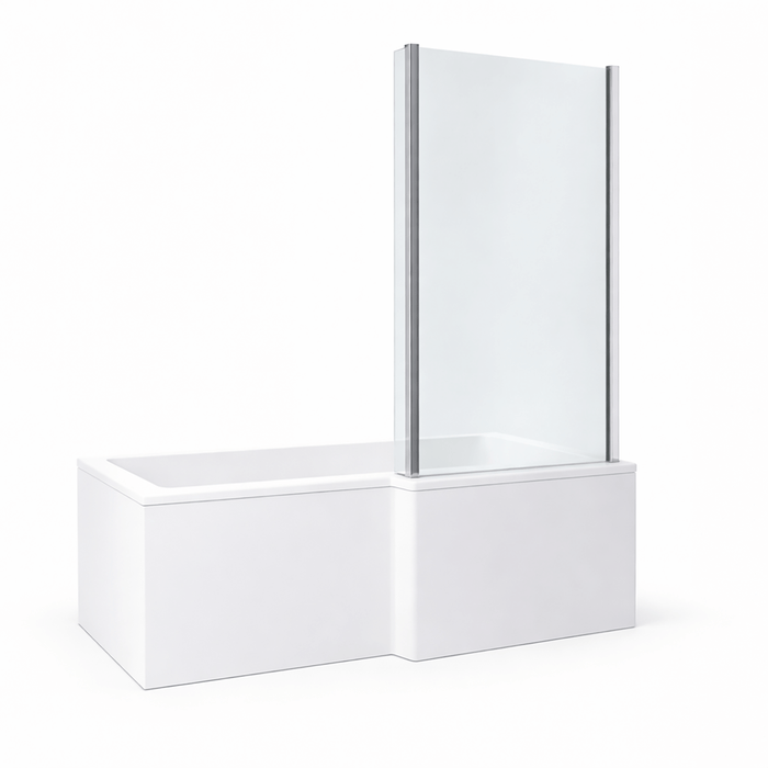L-Shape Hinged Shower Bath Screen Chrome RH