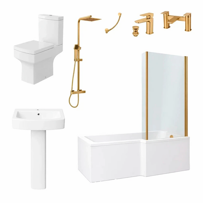 Zyon 1500mm RH L-Shape Shower Bath Suite with Brushed Brass Screen