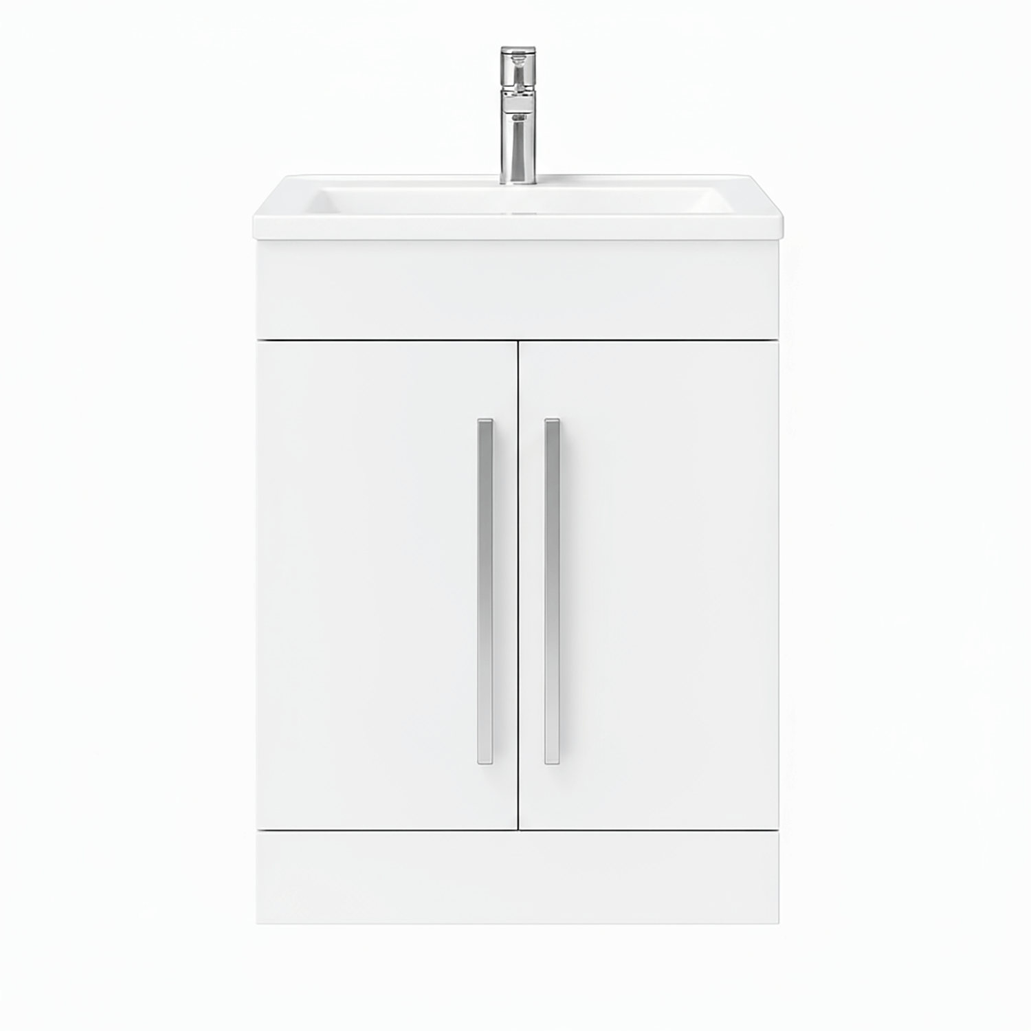 Gloss White 600mm Floor Standing Vanity Unit with Ceramic Basin & Chrome Handles
