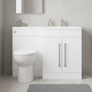 Gloss White (RH) Combination Basin WC Unit & Bilo BTW Toilet 1100mm Chrome Handles
