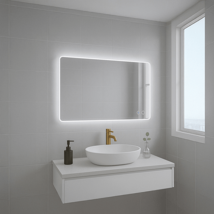 50×70cm LED Bathroom Mirror with Bluetooth, Demister & Shaver Socket – 3 Light Colours