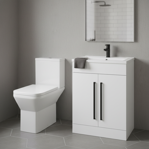 Elite Close Coupled Toilet & 600mm White Vanity Black Handles