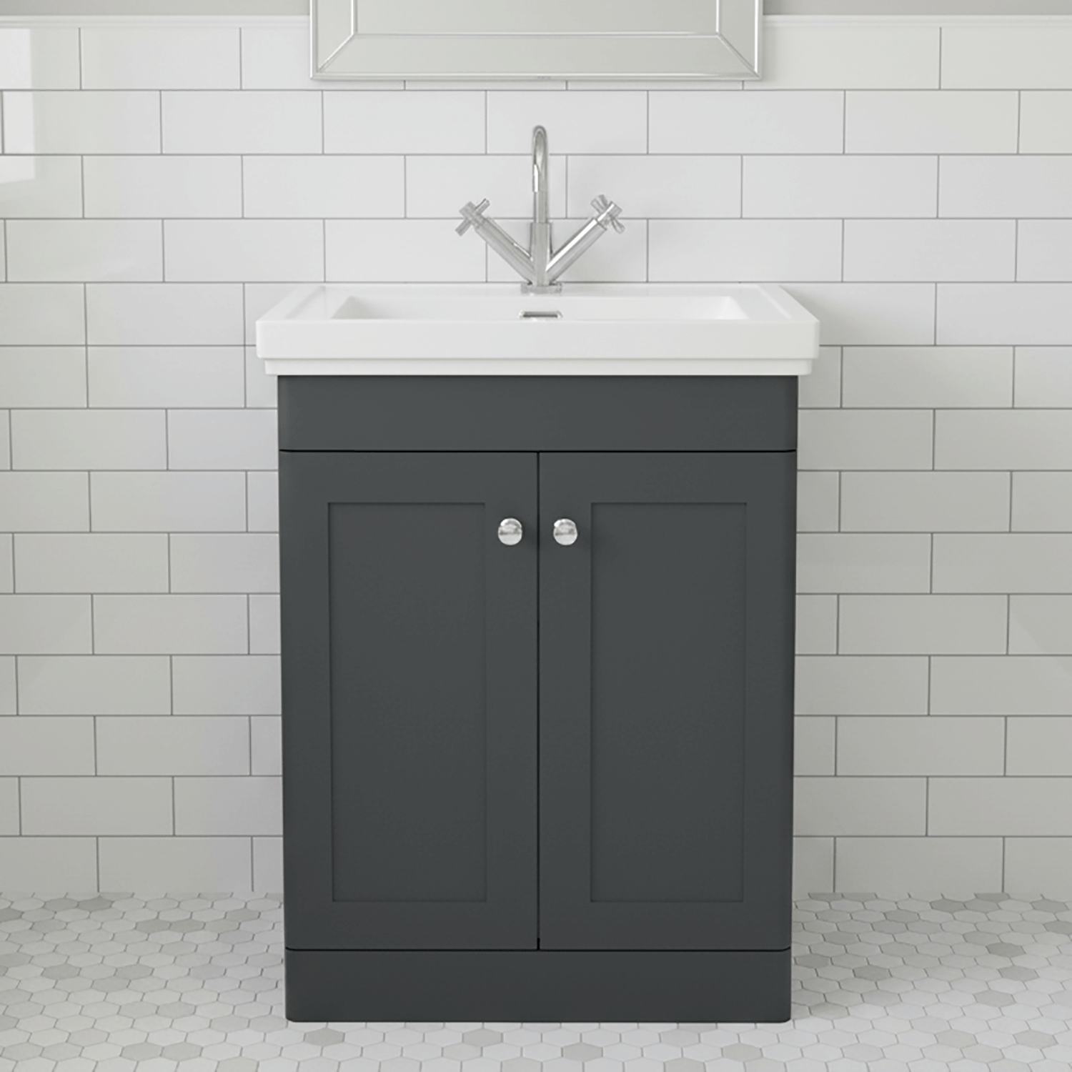 Traditional 600mm Floor Standing Bathroom Vanity Soft Black