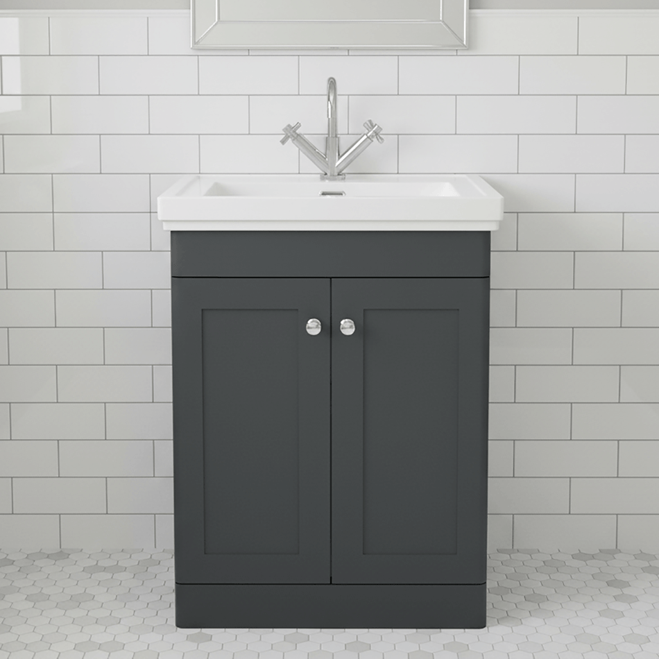 Traditional 600mm Floor Standing Bathroom Vanity Soft Black