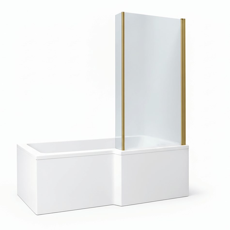 L-Shape Hinged Shower Bath Screen Brushed Brass
