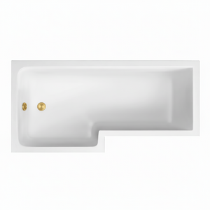 L-Shape Square Shower Bath Right Hand (LH) Brushed Brass Waste