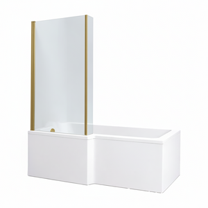 L-Shape Square Shower Bath LH with Brished Brass Bath Screen