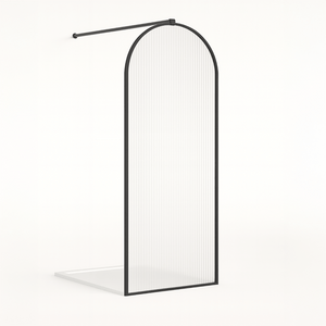 Arched Fluted Wet Room Shower Screen, 8mm Black Frame