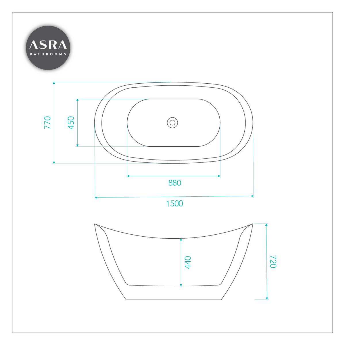 Double Ended Free Standing Slipper Bath  1500 x 770 x 720