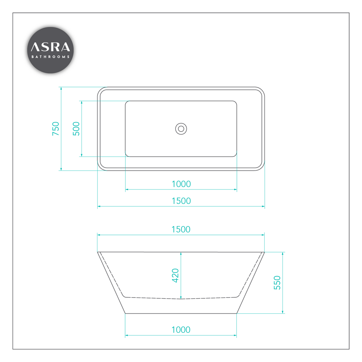 Free Standing Bath Rectangle 1500 x 750 x 550