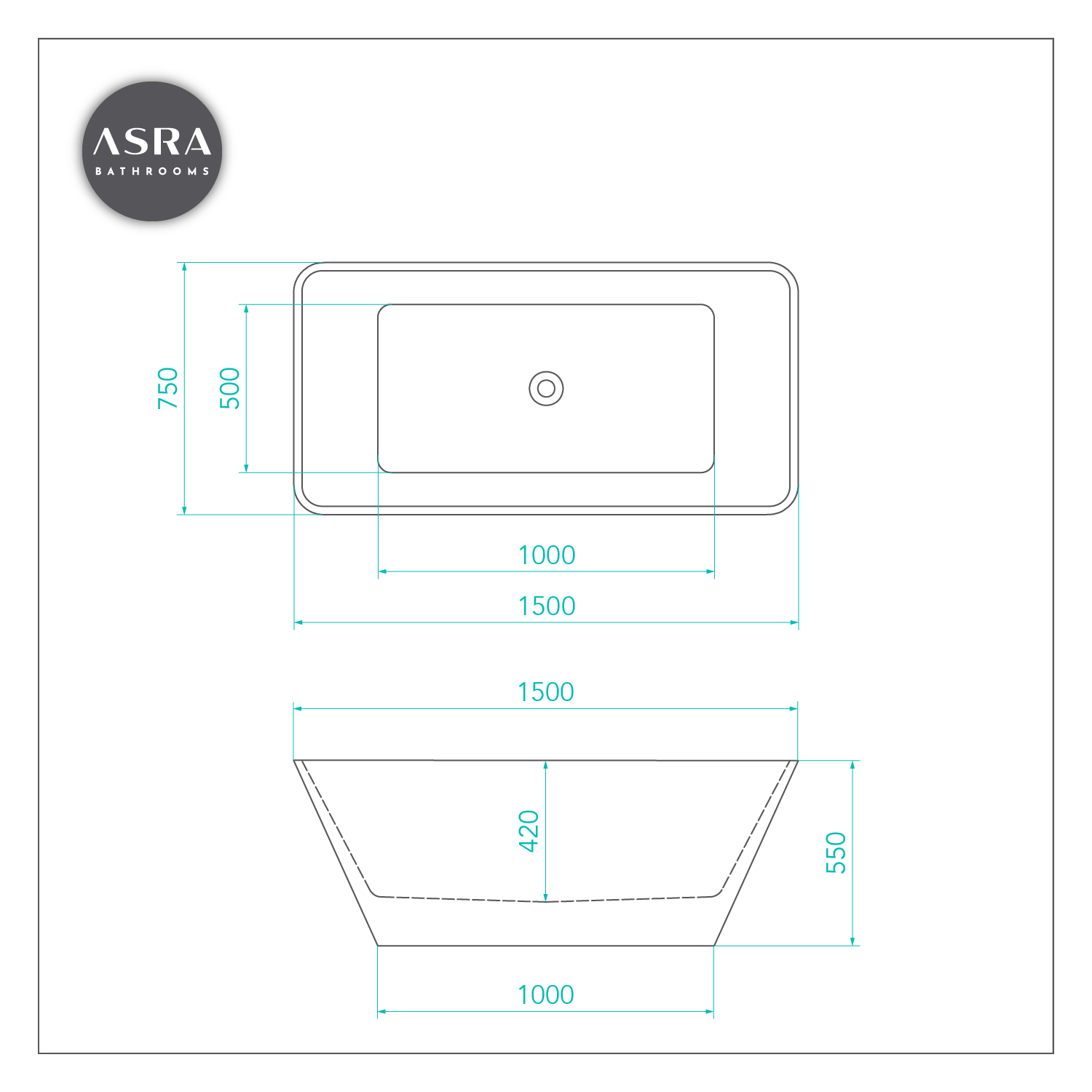 Free Standing Bath Rectangle 1500 x 750 x 550