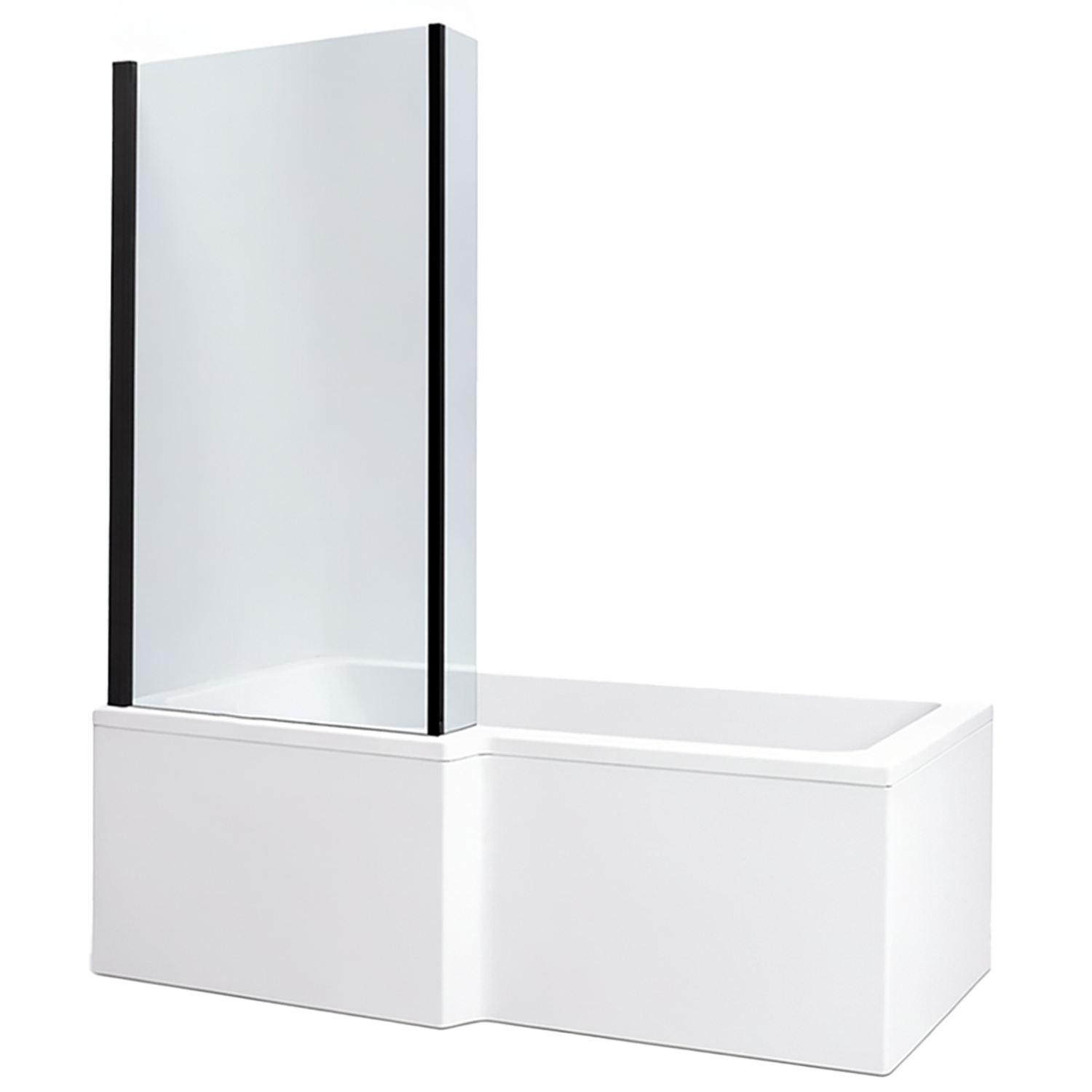 L-Shape Square Shower Bath LH 1500x700/850mm with Black Bath Screen