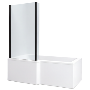 L-Shape Square Shower Bath LH 1500x700/850mm with Black Bath Screen