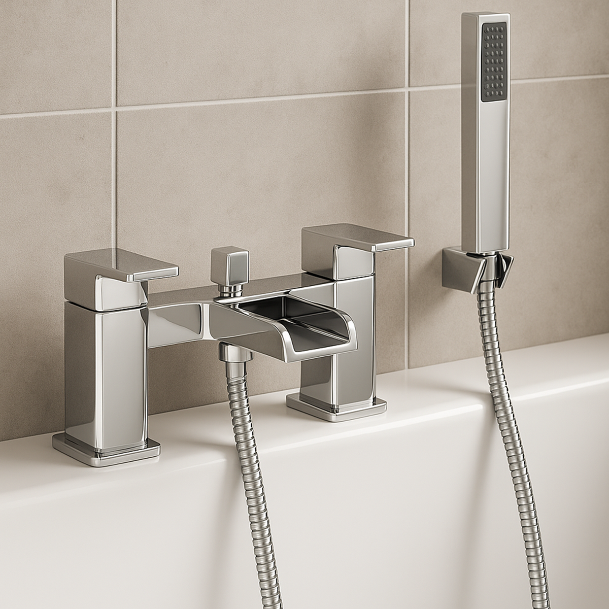 Victoria Chrome Waterfall Bath Shower Mixer Tap With Shower Kit and Wall Bracket