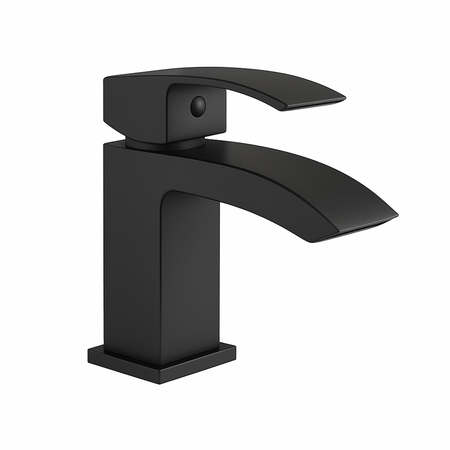 Black faucet on a white background