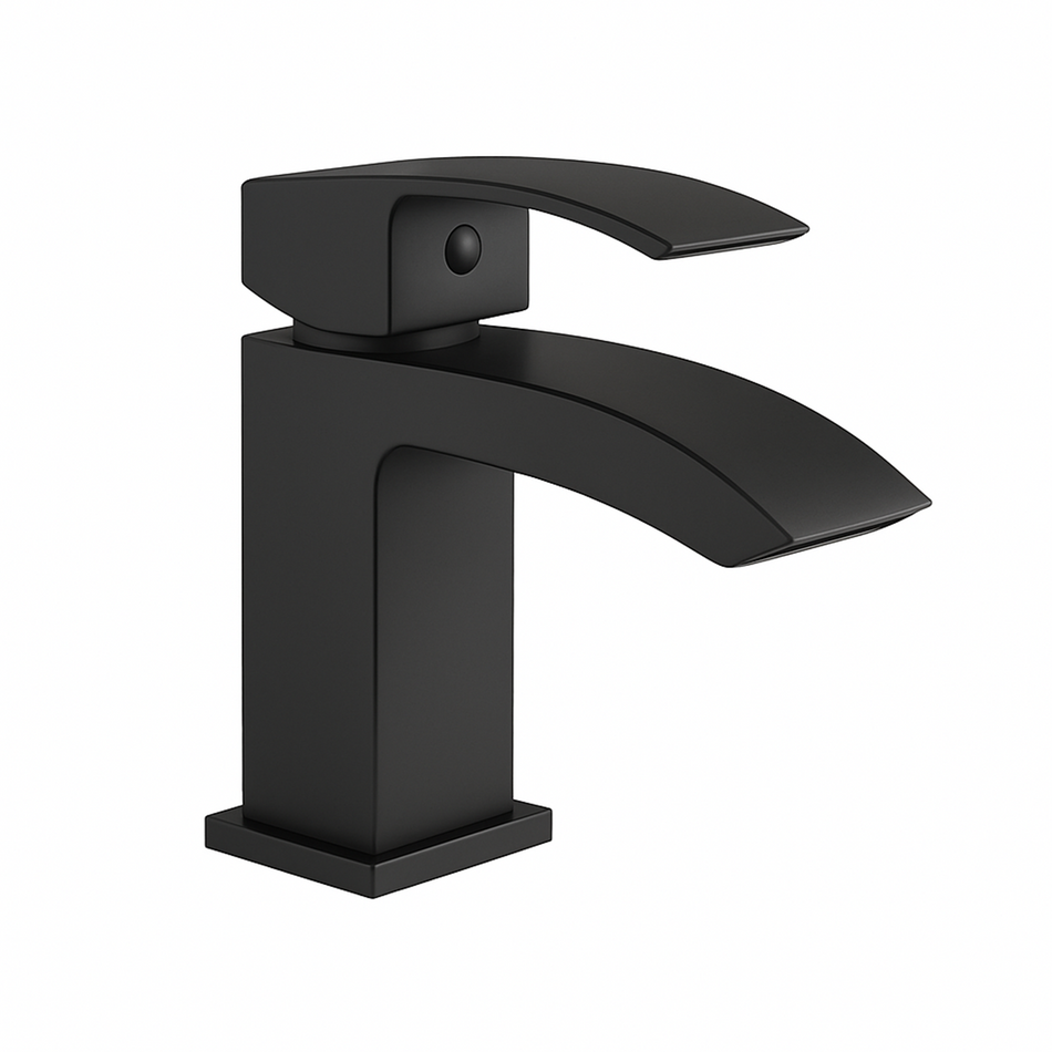 Black faucet on a white background