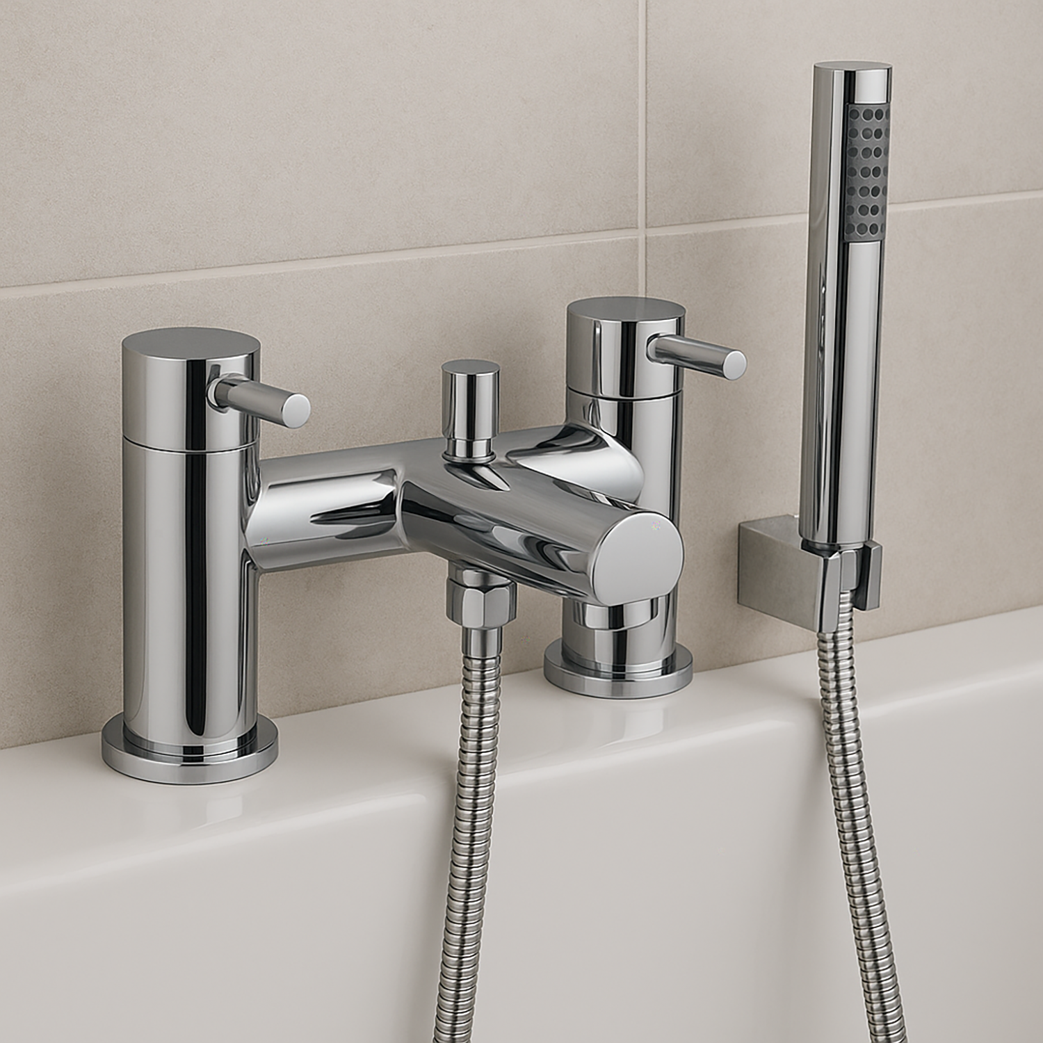 Premier Chrome Bath Shower Mixer Tap With Shower Kit and Wall Bracket